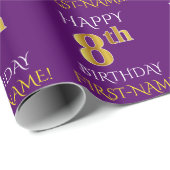 Paars Faux Gold "HAPPY 8th BIRTHDAY" Cadeaupapier (Rol Hoek)