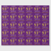 Paars Faux Gold "HAPPY 93rd BIRTHDAY" Cadeaupapier (Vlak)