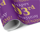 Paars Faux Gold "HAPPY 93rd BIRTHDAY" Cadeaupapier (Rol Hoek)