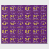 Paars Faux Gold "HAPPY 94th BIRTHDAY" Cadeaupapier (Vlak)