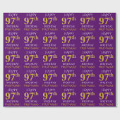 Paars Faux Gold "HAPPY 97th BIRTHDAY" Cadeaupapier (Vlak)