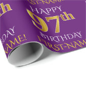 Paars Faux Gold "HAPPY 97th BIRTHDAY" Cadeaupapier (Rol Hoek)