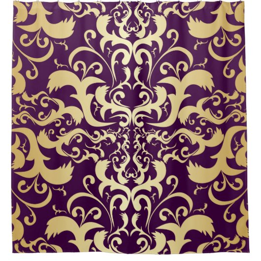 paars, faux, goud, damasjes, , antiek, floreel, pa douchegordijn (Voorkant)