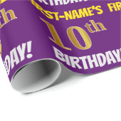 Paars, Faux/Imitation Gold, "10th BIRTHDAY" Cadeaupapier (Rol Hoek)