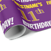 Paars, Faux/Imitation Gold, "11th BIRTHDAY" Cadeaupapier (Rol Hoek)