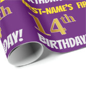 Paars, Faux/Imitation Gold, "14th BIRTHDAY" Cadeaupapier (Rol Hoek)