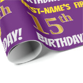 Paars, Faux/Imitation Gold, "15th BIRTHDAY" Cadeaupapier (Rol Hoek)