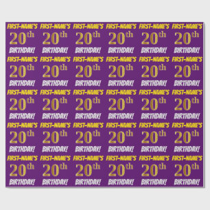 Paars, Faux/Imitation Gold, "20th BIRTHDAY" Cadeaupapier