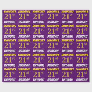Paars, Faux/Imitation Gold, "21st BIRTHDAY" Cadeaupapier