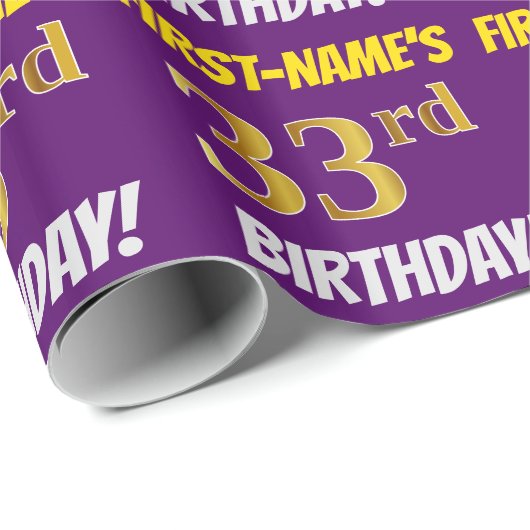 Paars, Faux/Imitation Gold, "33rd BIRTHDAY" Cadeaupapier (Rol Hoek)