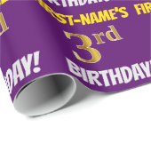Paars, Faux/Imitation Gold, "3e BIRTHDAY" Cadeaupapier (Rol Hoek)