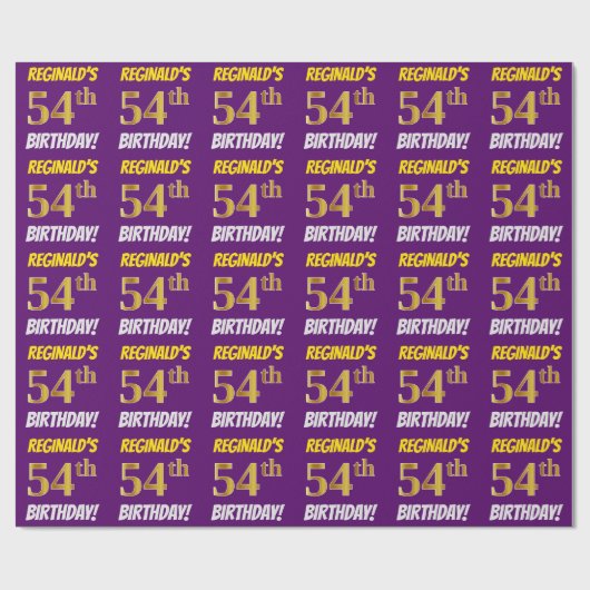 Paars, Faux/Imitation Gold, "54th BIRTHDAY" Cadeaupapier (Vlak)