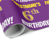 Paars, Faux/Imitation Gold, "6th BIRTHDAY" Cadeaupapier (Rol Hoek)