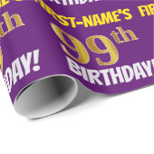 Paars, Faux/Imitation Gold, 99th BIRTHDAY Cadeaupapier (Rol Hoek)