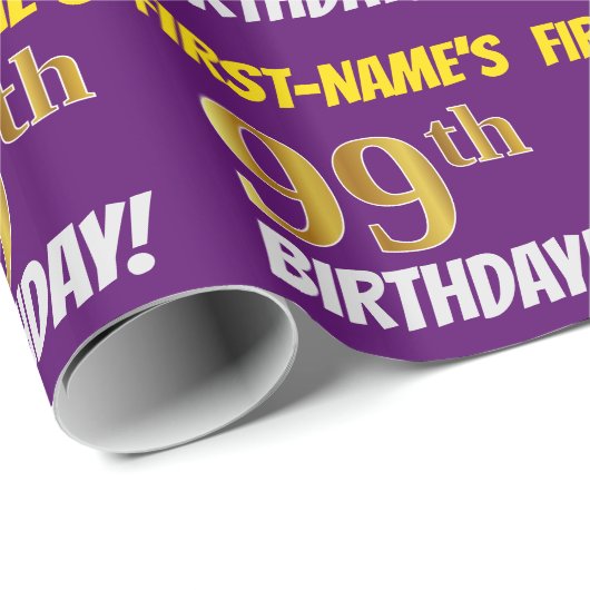 Paars, Faux/Imitation Gold, 99th BIRTHDAY Cadeaupapier (Rol Hoek)