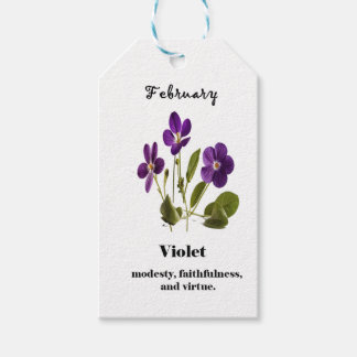 Paars februarigeboortemaand bloem cadeautje label cadeaulabel