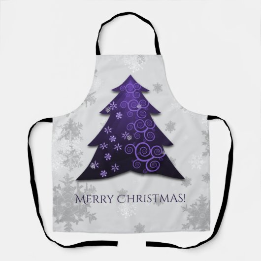 Paars feestelijk Schort met kerstbomen (Voorkant)