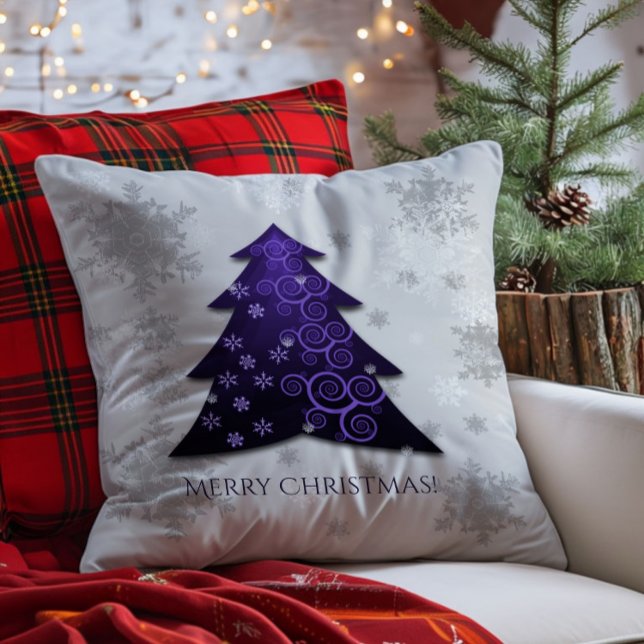 Paars feestelijk Sierkussen met kerstbomen (Purple Festive Christmas Tree Throw Pillow)