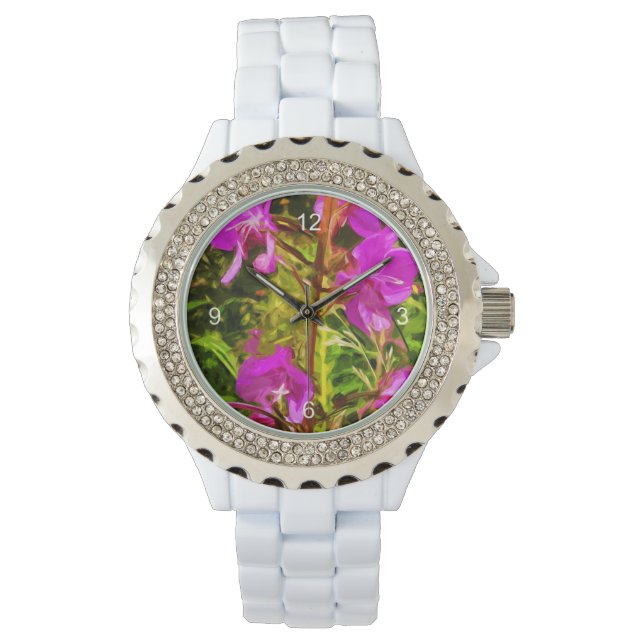 Paars Fireweed Alaska Wildflower Abstract Horloge (Voorkant)