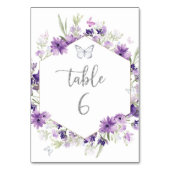 Paars floraal zilver-vlindernummer kaart (Voorkant)