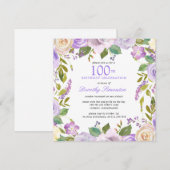  Paars Floral 100e uitnodiging (Voorkant / Achterkant)