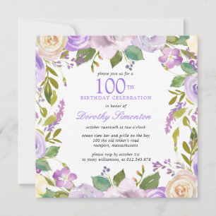  Paars Floral 100e uitnodiging
