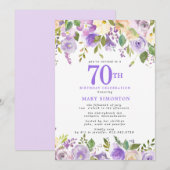 Paars Floral 70e verjaardag van de geboorte Kaart (Voorkant / Achterkant)