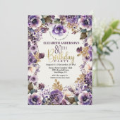  Paars Floral 80e verjaardag Kaart (Staand voorkant)