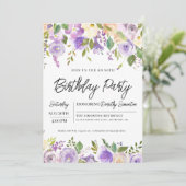  Paars Floral 80e verjaardag van de geboorte Kaart (Staand voorkant)