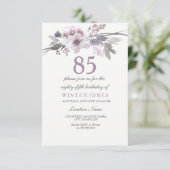 Paars Floral 85th Birthday Party Invite Kaart (Staand voorkant)