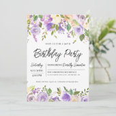  Paars Floral 90e verjaardag van de geboorte Kaart (Staand voorkant)