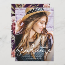  Paars Floral Afstuderen Foto aankondiging