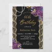  Paars Floral Antiek Gold Lace Birthday I Kaart (Voorkant)