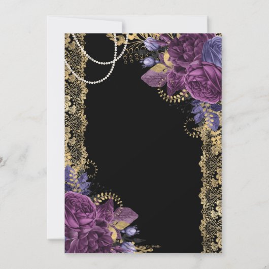  Paars Floral Antiek Gold Lace Birthday I Kaart (Achterkant)
