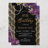  Paars Floral Antiek Gold Lace Birthday I Kaart (Voorkant / Achterkant)