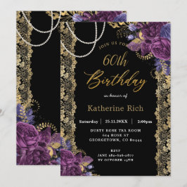 Paars Floral Antiek Gold Lace Birthday I Kaart