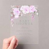 Paars Floral Baby shower Acryl Uitnodigingen (Insitu (Draagbaar))
