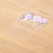 Paars Floral Baby shower Acryl Uitnodigingen (Laagn)