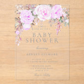 Paars Floral Baby shower Acryl Uitnodigingen (Voorkant)