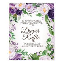 Paars Floral Baby shower Diaper Raffle