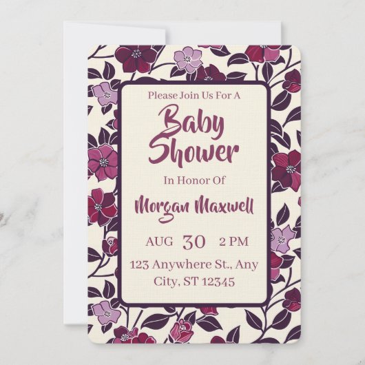 Paars Floral Baby shower Kaart (Voorkant)