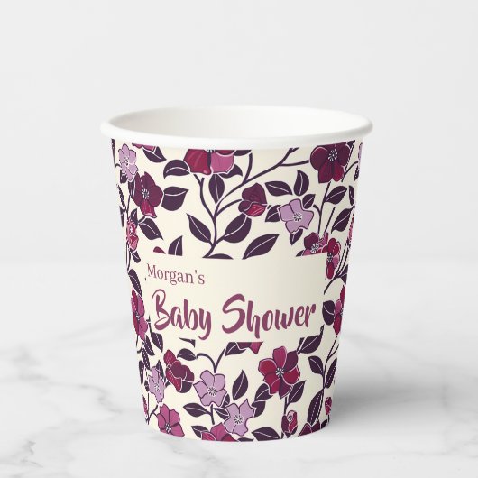 Paars Floral Baby shower Papieren Bekers (Voorkant)