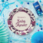 Paars Floral Baby shower Papieren Bordje (Feest)