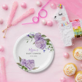 Paars Floral Baby shower Papieren Bordje (Feest)
