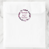 Paars Floral Baby shower Ronde Sticker (Tas)