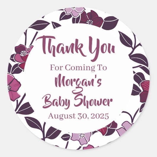 Paars Floral Baby shower Ronde Sticker (Voorkant)