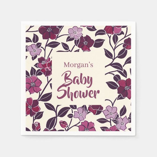 Paars Floral Baby shower Servet (Voorkant)