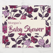 Paars Floral Baby shower Sparkling Wijnetiket (Enkel label)