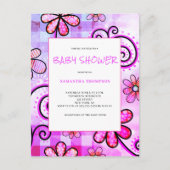 Paars Floral Baby shower Uitnodiging Briefkaart (Voorkant)
