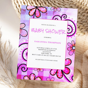 Paars Floral Baby shower Uitnodiging Briefkaart